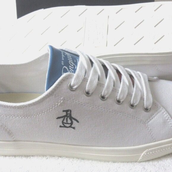 Original Penguin Men's Sam Stripe Classic Lace Up Canvas White Blue Shoes NIB - Picture 2 of 6